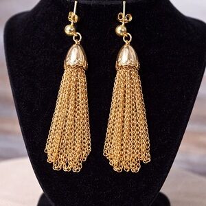 Gold tone chain tassel drop earring statement dangle lightweight